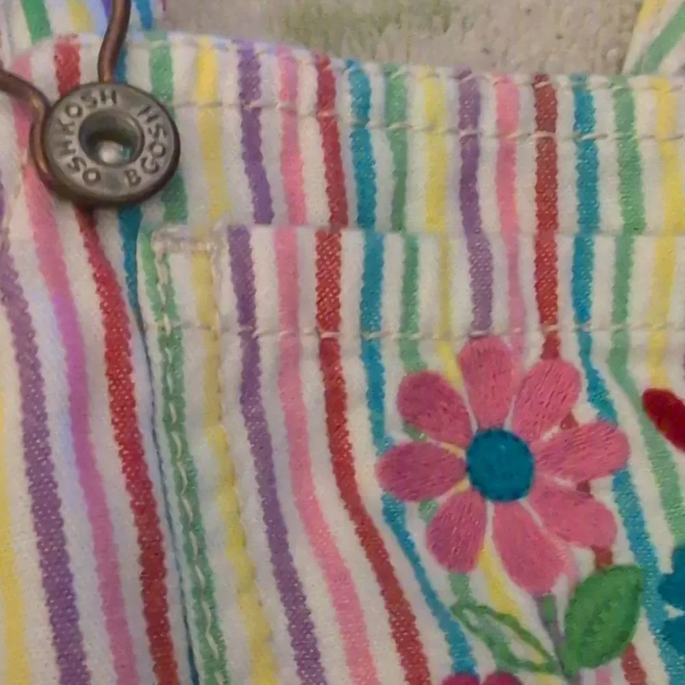 Oshkosh B'gosh Y2K Rainbow Striped Floral Embroidered Overall Dress Size‎ 18 mos